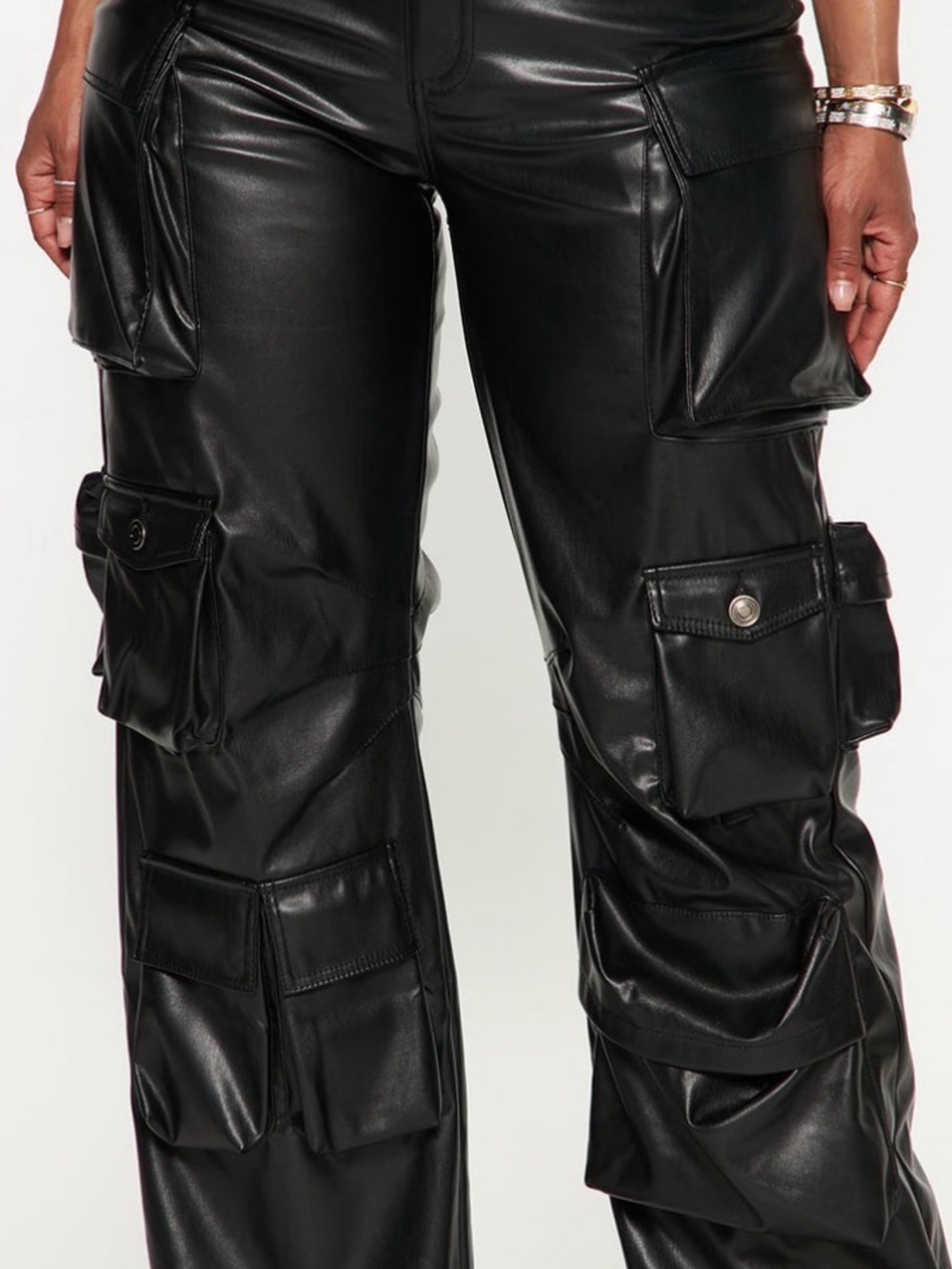 Fashion Nova Women's Black Faux Leather Cargo Pants Brand New Size 15